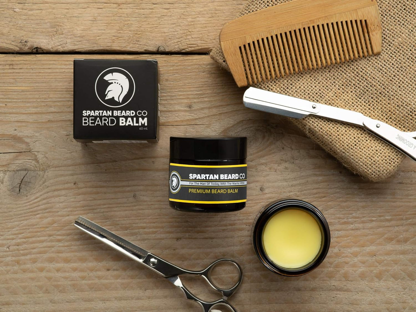 Spartan Beard Co Beard Balm | 7 Premium Oils & Butters Crafted For Beard Face And Skin Health | Reduce Frizz | Leave In Conditioner | Beard Styling Wax | Promotes Beard Growth, Health And Shine